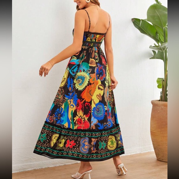 Boho Floral Print Cottage Cami Dress Black - Picture 2 of 5